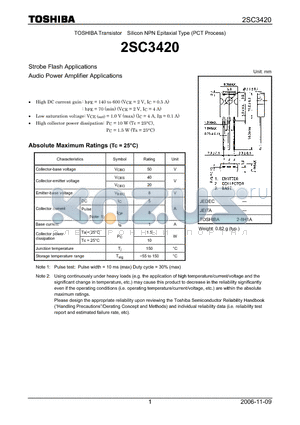 2SC3420 datasheet - Silicon NPN Epitaxial Type (PCT Process) Strobe Flash Applications
