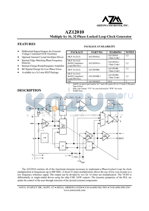 AZ12010AL+ datasheet - Multiply by 16, 32 Phase-Locked Loop Clock Generator