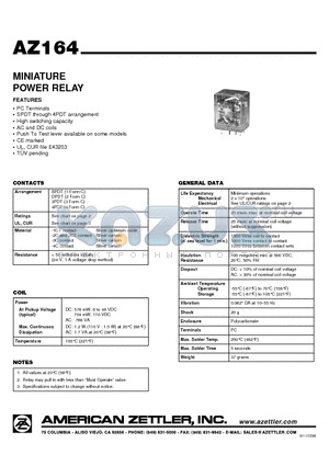 AZ164-1CT-110D datasheet - MINIATURE POWER RELAY