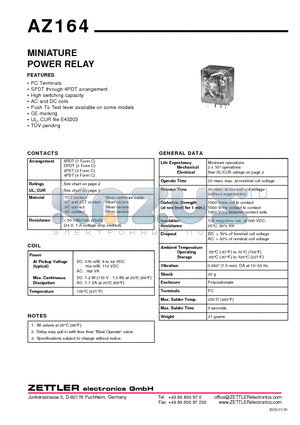 AZ164-1CT-12D datasheet - MINIATURE POWER RELAY