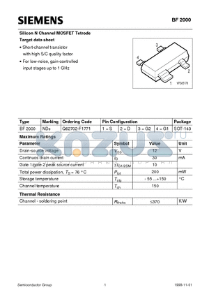 BF2000 datasheet - Silicon N Channel MOSFET Tetrode