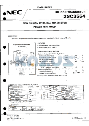 2SC3554 datasheet - NPN SILICON EPITAXIAL TRANSISTOR POWER MINI MOLD