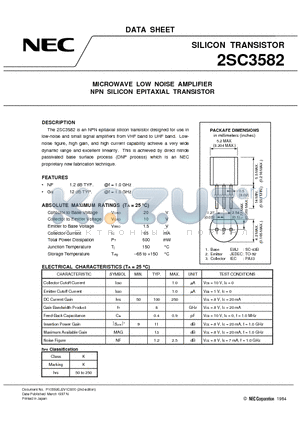 2SC3582 datasheet - MICROWAVE LOW NOISE AMPLIFIER NPN SILICON EPITAXIAL TRANSISTOR