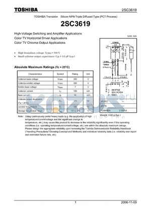 2SC3619 datasheet - Silicon NPN Triple Diffused Type (PCT Process) High-Voltage Switching and Amplifier Applications