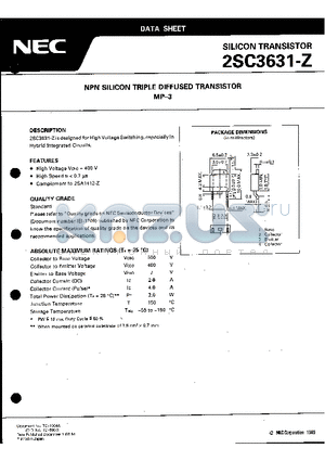 2SC3631 datasheet - NPN SILICON TRIPLE DIFFUSED TRANSISTOR MP-3