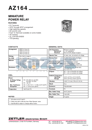AZ164-2C-120A datasheet - MINIATURE POWER RELAY
