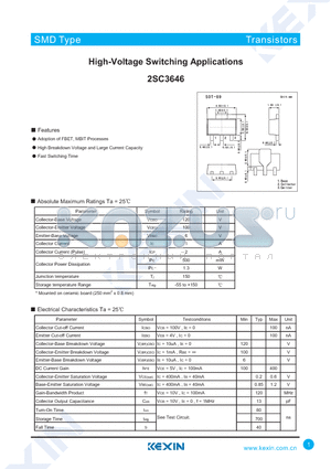 2SC3646 datasheet - High-Voltage Switching Applications