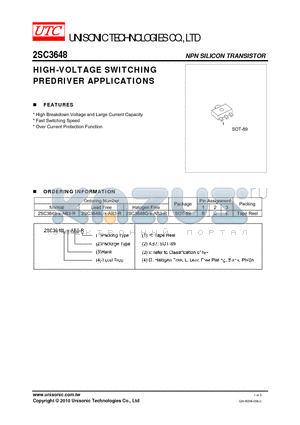 2SC3648G-X-AB3-R datasheet - HIGH-VOLTAGE SWITCHING PREDRIVER APPLICATIONS