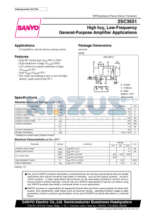 2SC3651 datasheet - High hFE, Low-Frequency General-Purpose Amplifier Applications