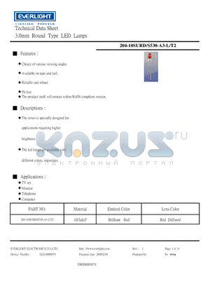 204-10SURD-S530-A3-L-T2 datasheet - 3.0mm Round Type LED Lamps