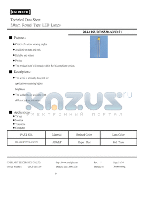 204-10SURT/S530-A3/C171 datasheet - 3.0mm Round Type LED Lamps