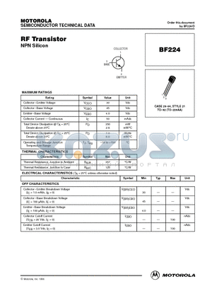 BF224 datasheet - RF Transistor