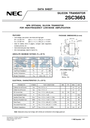 2SC3663 datasheet - NPN EPITAXIAL SILICON TRANSISTOR FOR HIGH-FREQUENCY LOW-NOISE AMPLIFICATION