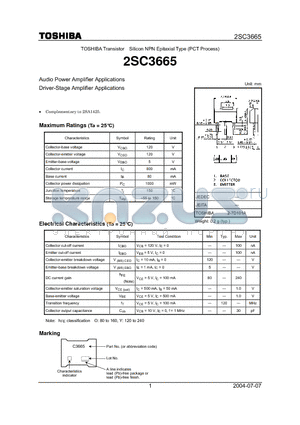 2SC3665 datasheet - Audio Power Amplifier Applications Driver-Stage Amplifier Applications