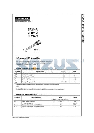 BF244A datasheet - N-Channel RF Amplifier