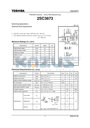 2SC3673 datasheet - Switching Applications Solenoid Drive Applications