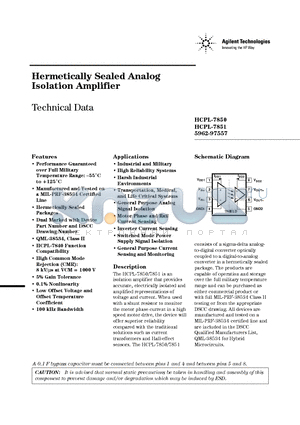 5962-97557 datasheet - Hermetically Sealed Analog Isolation Amplifier