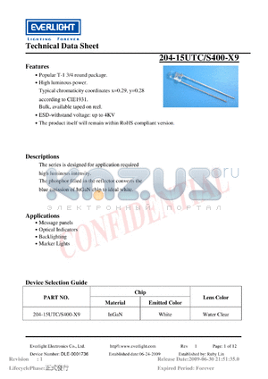 204-15UTC-S400-X9 datasheet - Popular T-1 3/4 round package