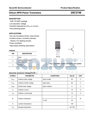 2SC3748 datasheet - Silicon NPN Power Transistors
