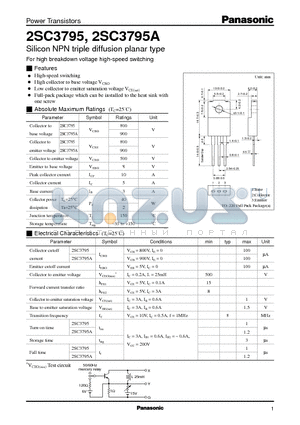 2SC3795 datasheet - Silicon NPN triple diffusion planar type(For high breakdown voltage high-speed switching)
