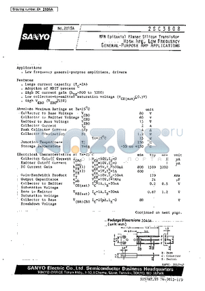 2SC3808 datasheet - High-hFE, Low-Frequency General-Purpose Amp Applications