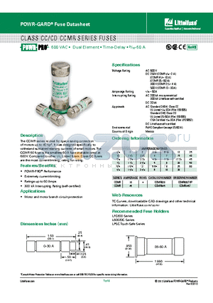 CCMR02.5TXP datasheet - Class CC/CD CCMR Series FUSES