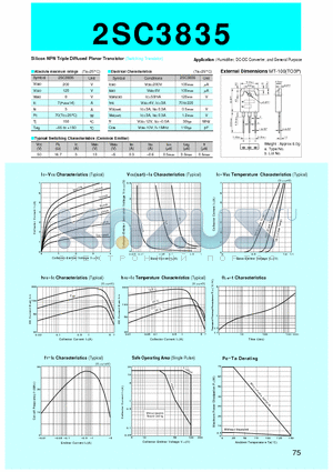 2SC3835 datasheet - Silicon NPN Triple Diffused Planar Transistor(Humidifier, DC-DC Converter, and General Purpose)