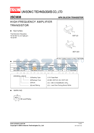2SC3838-B-AL3-R datasheet - HIGH-FREQUENCY AMPLIFIER TRANSISTOR