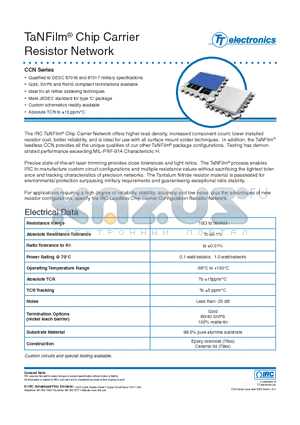 CCN-7800-02-1001-F-A datasheet - TaNFilm^ Chip Carrier Resistor Network