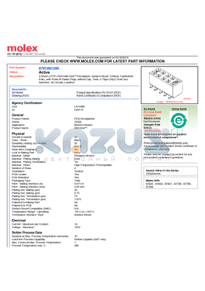 0791091269 datasheet - 2.00mm (.079) Pitch Milli-Grid Receptacle, Surface Mount, Vertical, Top/Bottom Entry, with Press-fit Plastic Pegs, without Cap