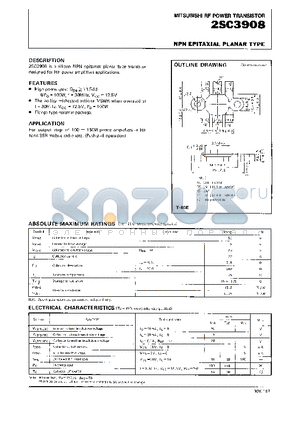 2SC3908 datasheet - NPN EPITAXIAL PLANAR TYPE (RF POWER TRANSISTOR)