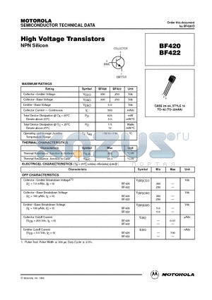 BF420 datasheet - High Voltage Transistors(NPN)