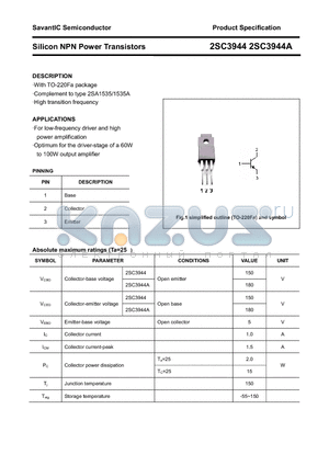 2SC3944 datasheet - Silicon NPN Power Transistors