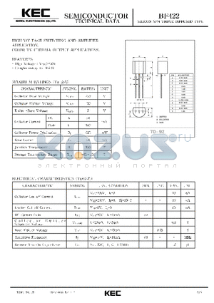 BF422 datasheet - SILICON NPN TRIPLE DIFFUSED TYPE (HIGH VOLTAGE SWITCHING AND AMPLIFIER,COLOR TV CHROMA OUTPUT)