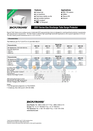 2051-30 datasheet - 2051 Series Gas Discharge Tube Surge Protector