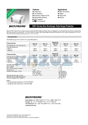 2051-60 datasheet - 2051 Series Gas Discharge Tube Surge Protector