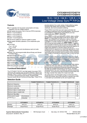 CY7C4281V datasheet - 16 K / 32 K / 64 K / 128 K x 9 Low-Voltage Deep Sync FIFOs