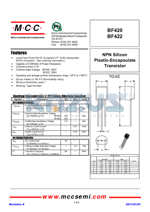 BF422 datasheet - NPN Silicon Plastic-Encapsulate Transistor