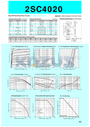2SC4020 datasheet - Silicon NPN Triple Diffused Planar Transistor(Switching Regulator and General Purpose)
