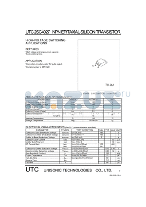 2SC4027 datasheet - HIGH-VOLTAGE SWITCHING APPLICATIONS