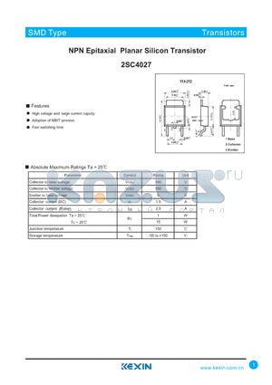 2SC4027 datasheet - NPN Epitaxial Planar Silicon Transistor