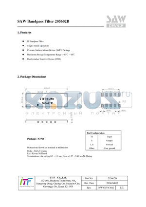 205602B datasheet - SAW Bandpass Filter