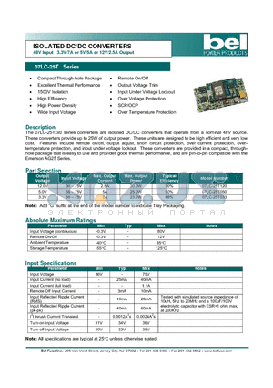 07LC-25T050 datasheet - ISOLATED DC/DC CONVERTERS 48V Input 3.3V/7A or 5V/5A or 12V/2.5A Output