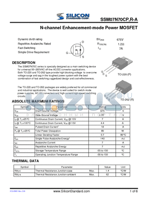 07N70CP-A datasheet - N-CHENNEL Enhancement-mode Power MOSFET