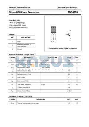 2SC4058 datasheet - Silicon NPN Power Transistors