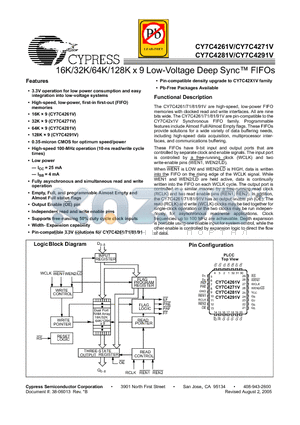 CY7C4281V-25JC datasheet - 16K/32K/64K/128K x 9 Low-Voltage Deep Sync FIFOs