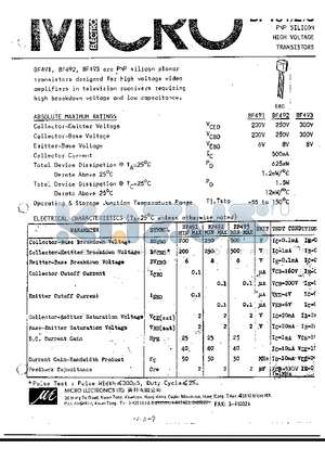 BF491 datasheet - PNP SILICON HIGH VOLTAGE TRANSISTORS
