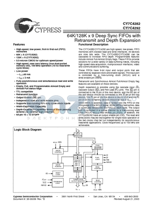 CY7C4282-25ASC datasheet - 64K/128K x 9 Deep Sync FIFOs with Retransmit and Depth Expansion