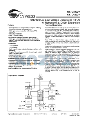 CY7C4282V datasheet - 64K/128Kx9 Low Voltage Deep Sync FIFOs w/ Retransmit & Depth Expansion