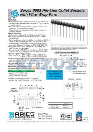 08-0503-31 datasheet - Series 0503 Pin-Line Collet Sockets with Wire Wrap Pins